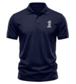 Navy patriotic polo shirt with USA flag and America 1 logo embroidery.