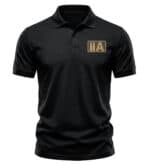 Black polo shirt with gold 2A patriotic logo for 2nd Amendment supporters.