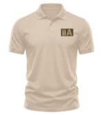 Beige polo shirt with 2A logo for patriotic American apparel.