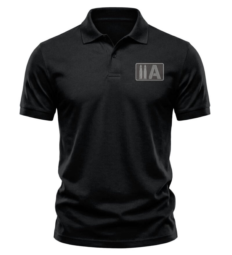 Black polo shirt with 2A patriotic logo for America 2 Wear.