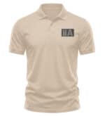 Beige polo shirt with 2A logo for patriotic apparel from America 2 Wear.