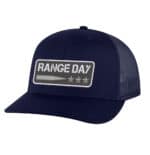 Navy blue trucker hat with "Range Day" patch and star design, perfect for outdoor shooting and tacti.