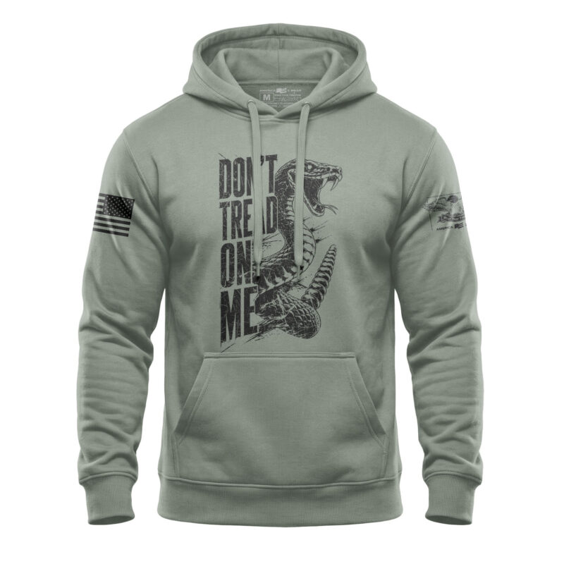 Don’t Tread on Me hoodie with printed rattlesnake patriotic design