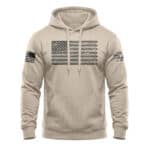 American flag hoodie with patriotic text and flag patch, perfect for USA pride and casual wear.