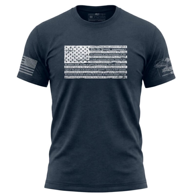 Patriotic American flag T-shirt with detailed flag design, perfect for showing national pride and su.