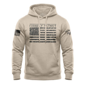 Beige hoodie featuring American flag and patriotic graphics for men and women.