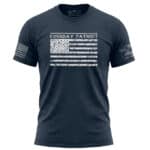 Comfortable navy blue T-shirt with American flag and patriotic design, perfect for everyday wear.
