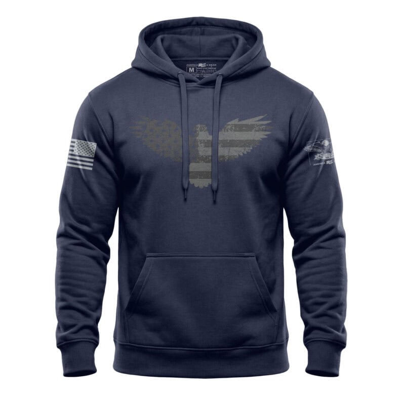 American flag hoodie with eagle emblem, casual men's sweatshirt for patriotic style.