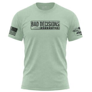 Unisex "Bad Decisions Supervisor" graphic T-shirt in light green, casual wear for everyday style.