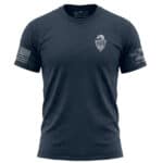 Men's navy blue eagle logo T-shirt with American flag patch on sleeve.