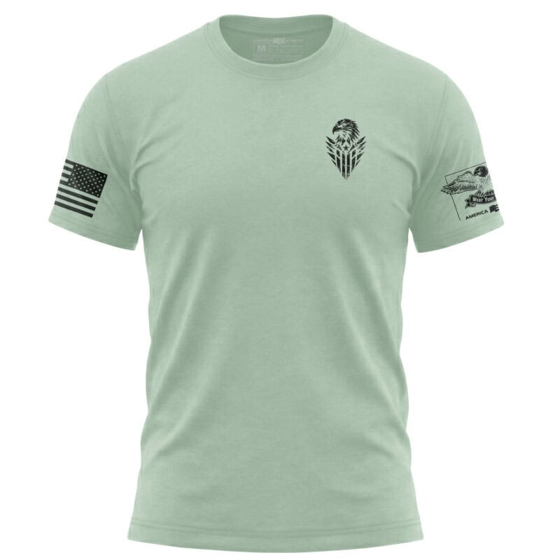 Mint Eagle T-Shirt with American flag and military patches.