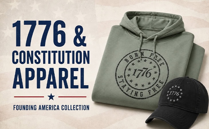Patriotic hoodie and cap with 1776 emblem for American history fans.