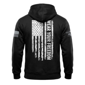 Wear Your Freedom Hoodie – Vertical American Flag Back Print Fleece