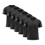 Set of six charcoal American flag sleeve T-shirts for men.