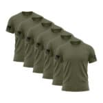 Six olive green American flag sleeve T-shirts for men, casual wear, patriotic style.