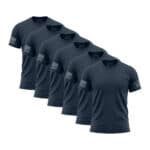 Set of six navy blue American flag sleeve T-shirts for men.