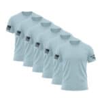 Set of five sky blue American flag sleeve T-shirts for men.