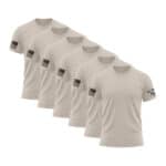 Set of five white American flag sleeve T-shirts for men.