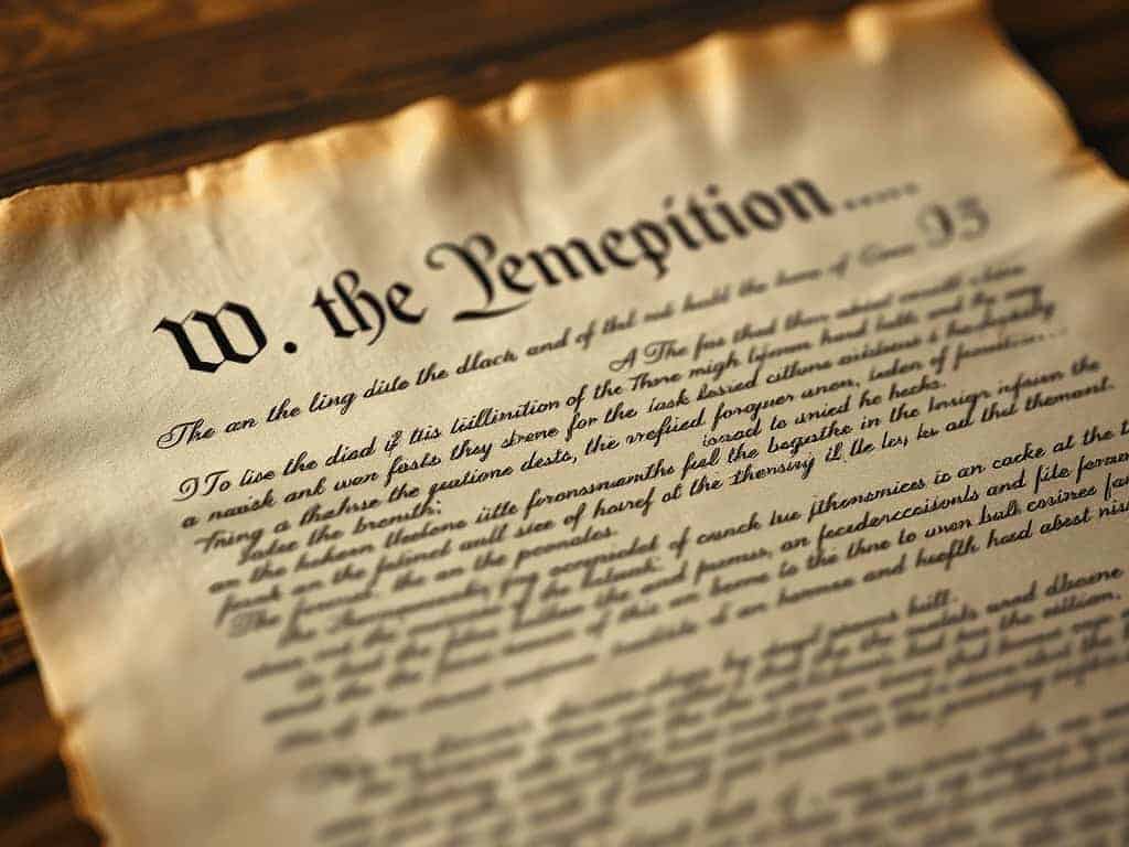 Close-up of the U.S. Constitution preamble with aged paper and elegant script.