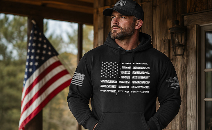 Graphic patriotic hoodies with full front American designs