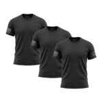 Set of three charcoal American flag sleeve T-shirts for men.