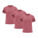 Set of three dusty rose patriotic T-shirts with American flag patches.