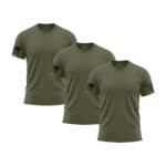 Set of three olive green American flag sleeve T-shirts for men.
