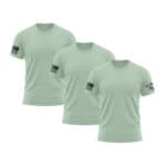Set of three mint green American flag sleeve T-shirts for men.