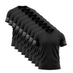 Set of nine black American flag sleeve T-shirts for men and women.