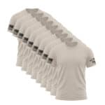 Set of nine white American flag sleeve T-shirts for men.