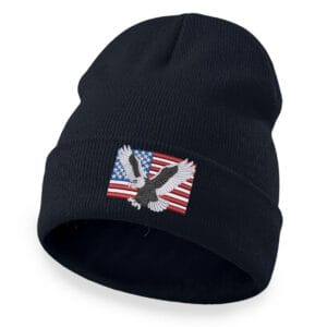Bald eagle beanie with embroidered American flag and eagle design