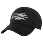 Black baseball cap with embroidered 13-star Betsy Ross flag design.