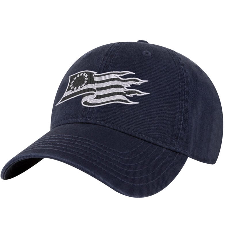 Navy baseball cap with Betsy Ross flag embroidery for patriotic style.