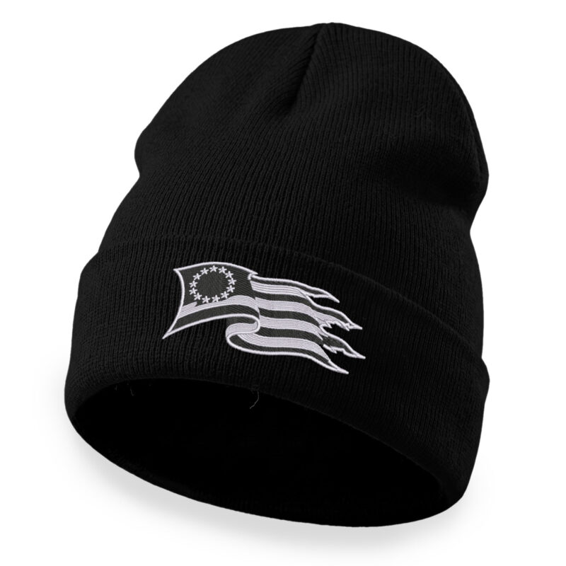 Betsy Ross flag beanie with embroidered waving 13-star American flag