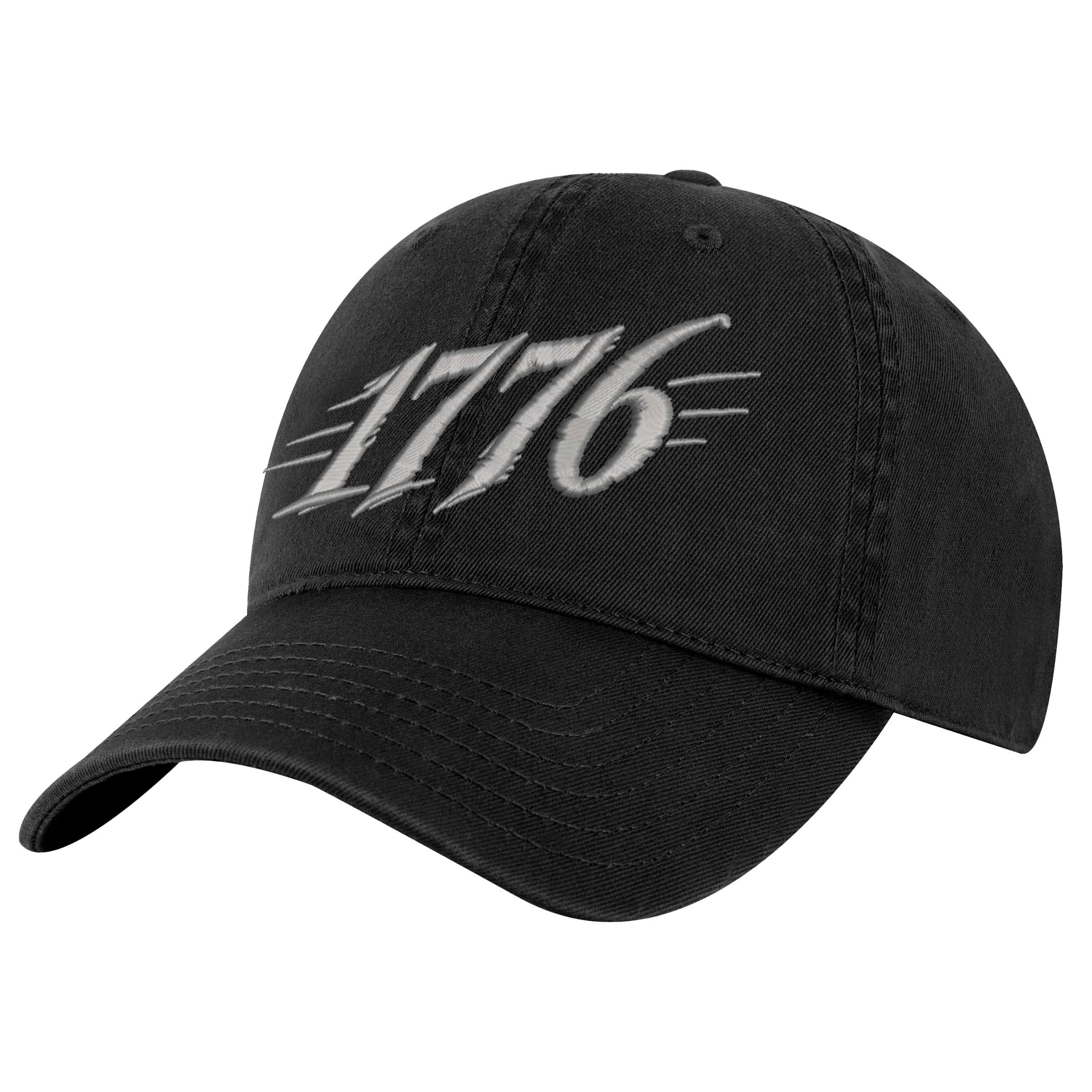 1776 Baseball Hat with silver embroidered 1776 design on black cap