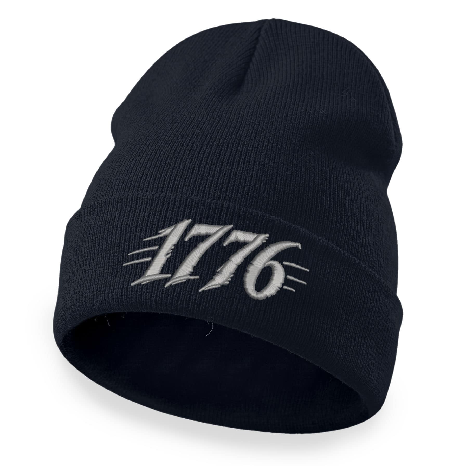 1776 beanie with bold embroidered founding-year design in silver