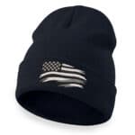Distressed American flag beanie with rugged embroidered Stars and Stripes
