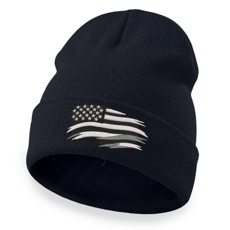 Distressed American flag beanie with rugged embroidered Stars and Stripes