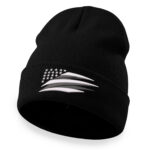 Modern American flag beanie with embroidered stars and streamlined stripes