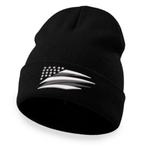 Modern American flag beanie with embroidered stars and streamlined stripes