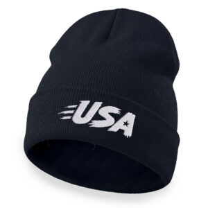USA star beanie with bold embroidered USA lettering and star detail