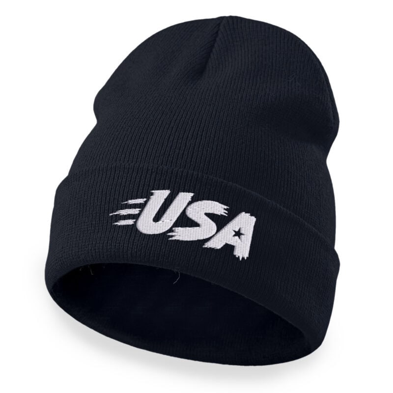 USA star beanie with bold embroidered USA lettering and star detail
