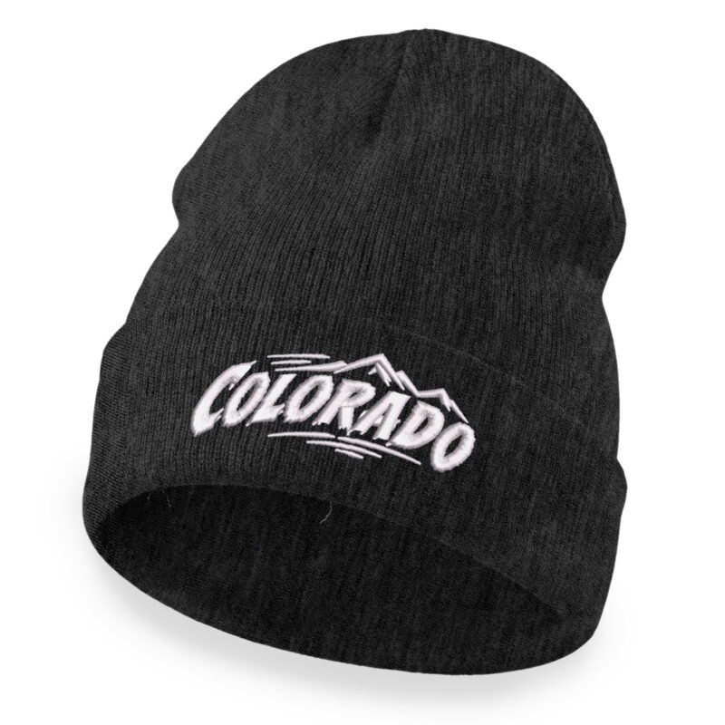 Colorado beanie with embroidered Colorado lettering and mountain peaks