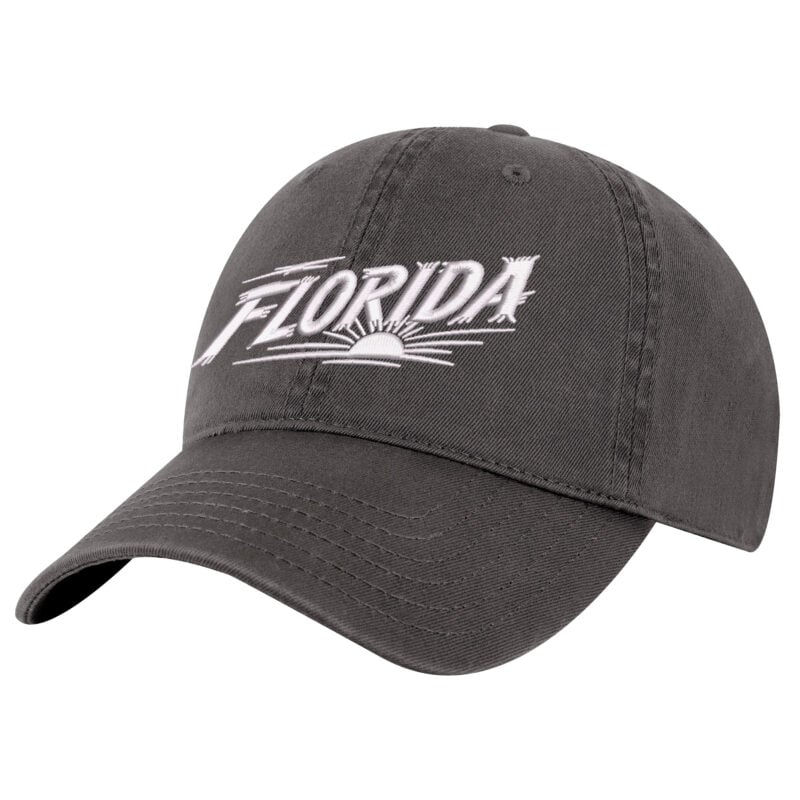 Florida Baseball Hat with embroidered Florida lettering and sunrise design