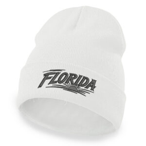 Florida beanie with embroidered Florida lettering and sunrise design