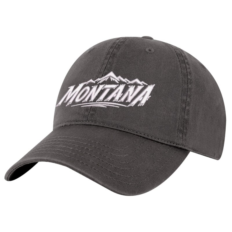 Montana Baseball Hat with embroidered Montana lettering and mountain peaks