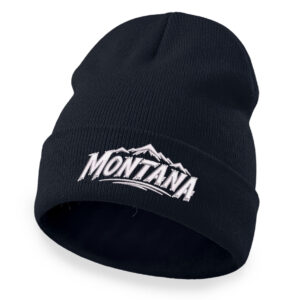 Montana beanie with embroidered Montana lettering and mountain range