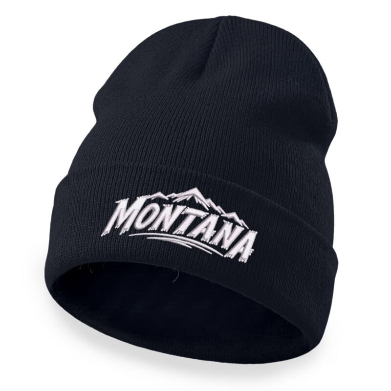 Montana beanie with embroidered Montana lettering and mountain range