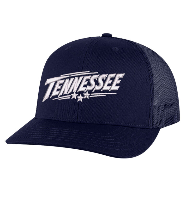 Tennessee Trucker Hat with embroidered Tennessee lettering and tri-star detail