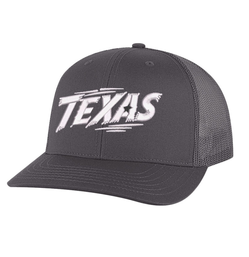 Texas Trucker Hat with embroidered Texas lettering and Lone Star detail